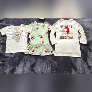 NWT star Wars baby Yoda Grogu Christmas dresses bundle & Valentine's Day top, XS